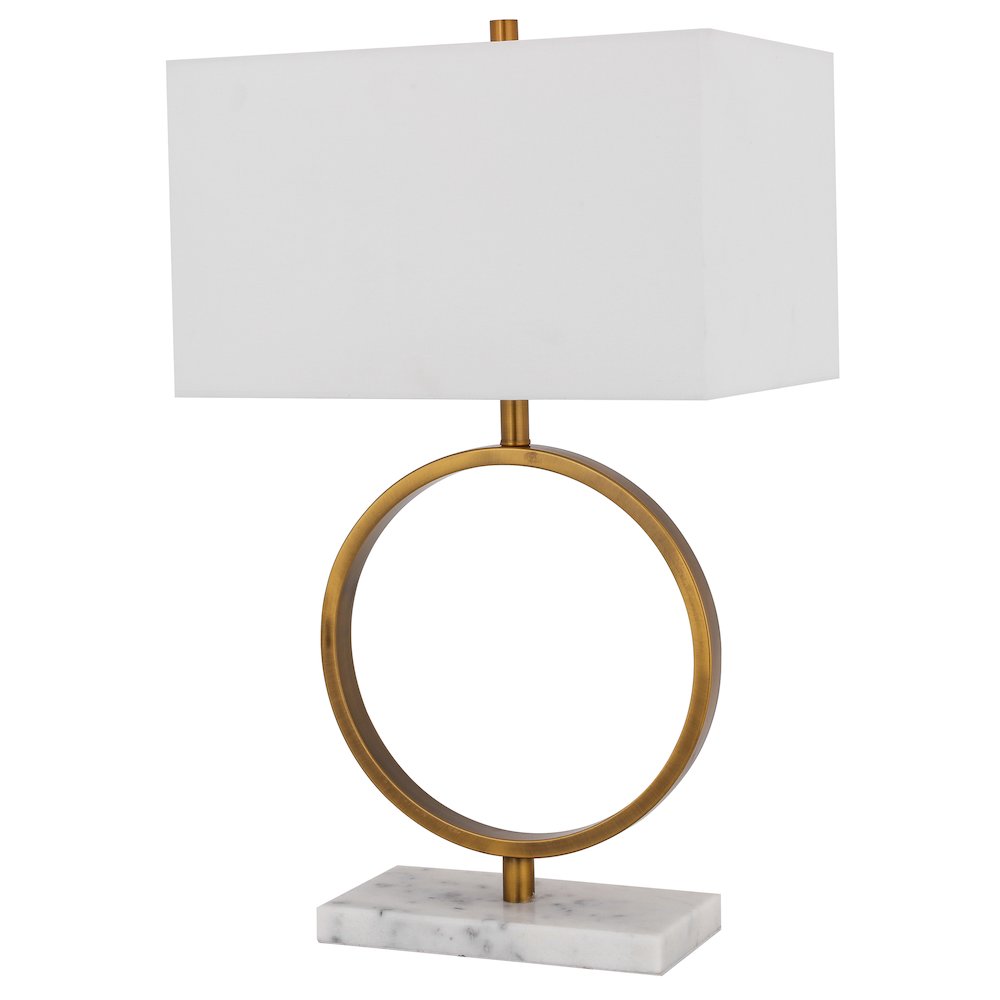 1-Light Gold Table Lamp With A Marble Base And A Drum Shade