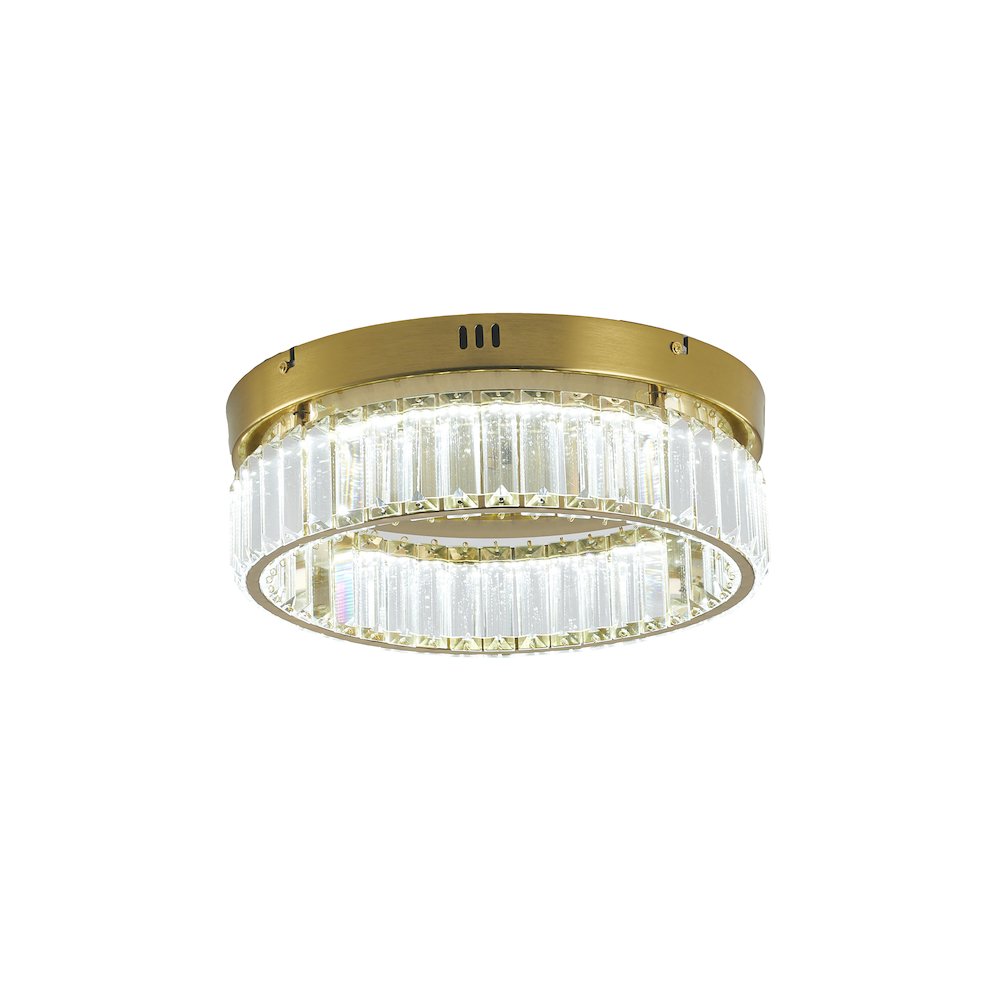1-Light Brass Dimmable LED Flush Mount With Clear Crystals