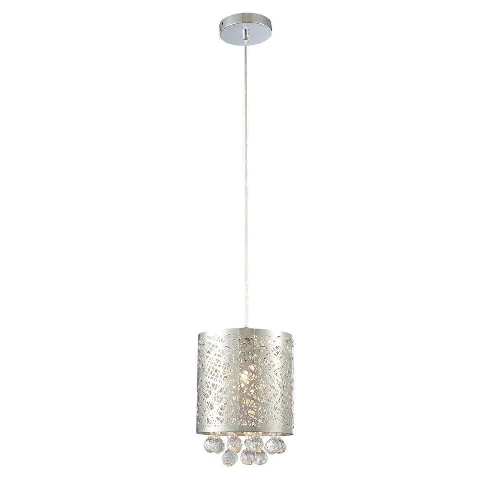 1-Light Chrome Stainless Steel Pendant With Clear Crystals