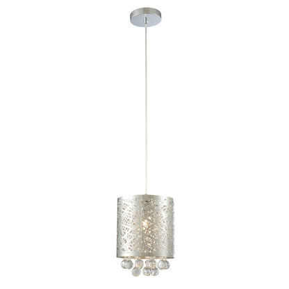 1-Light Chrome Stainless Steel Pendant With Clear Crystals