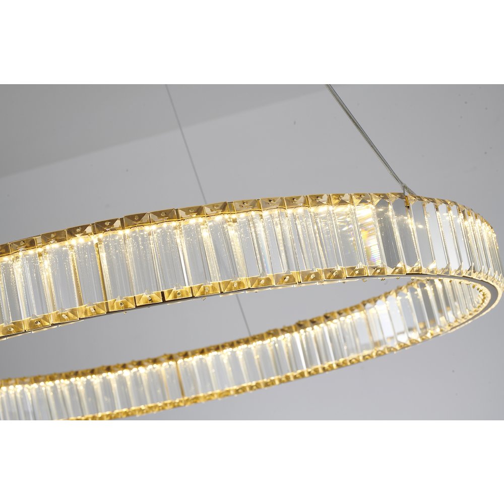 1-Light Gold Steel LED Chandelier With Crystals