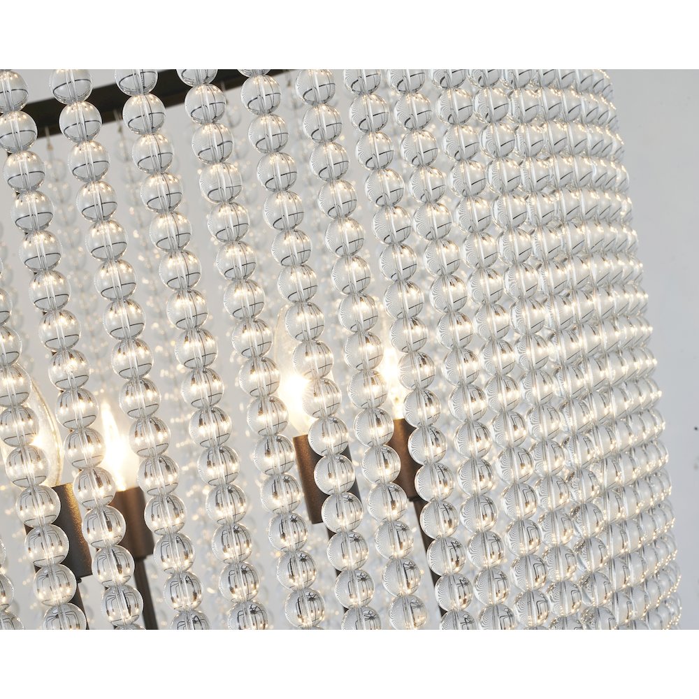 8-Light Satin Black Chandelier With Clear Beaded hanging Glass