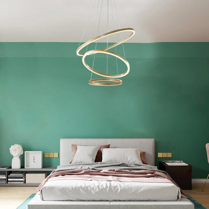 3-Light Gold Dimmable LED Chandelier With Halo Rings