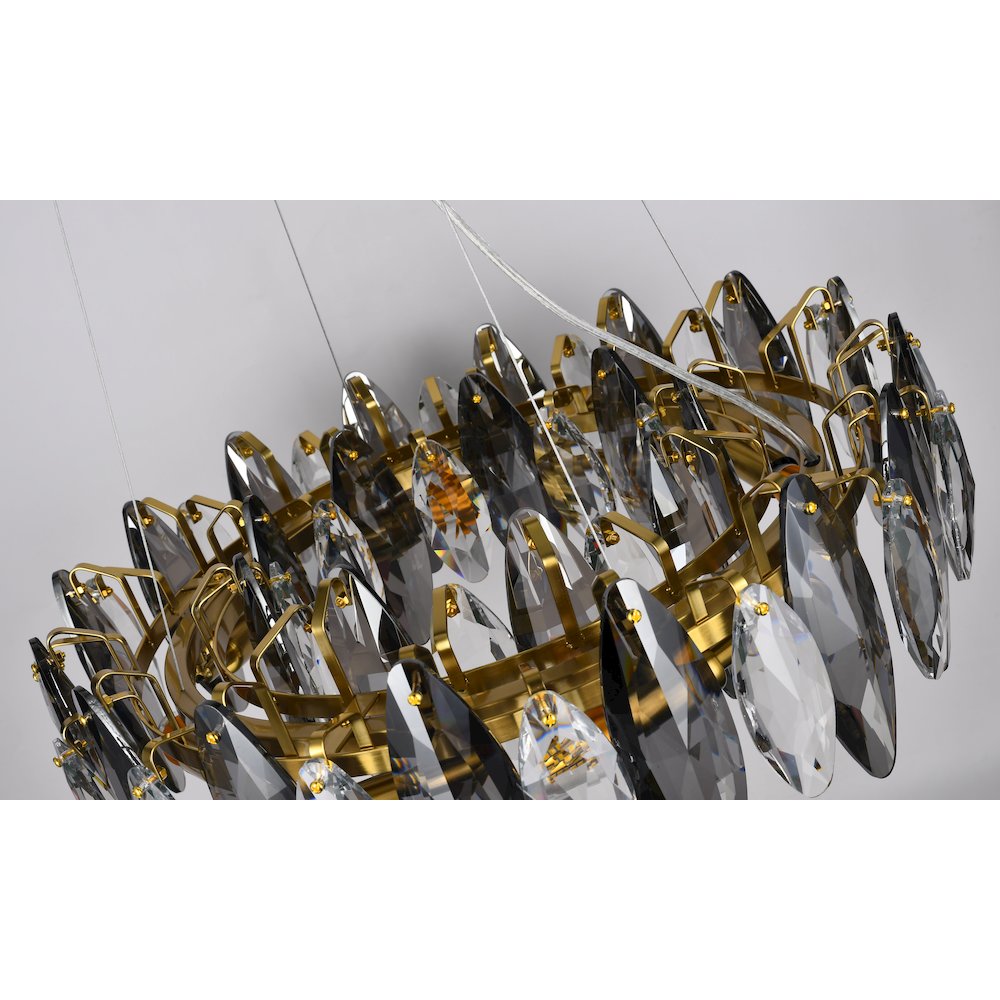11-Light Brass Chandelier With Clear And Smoke Crystals