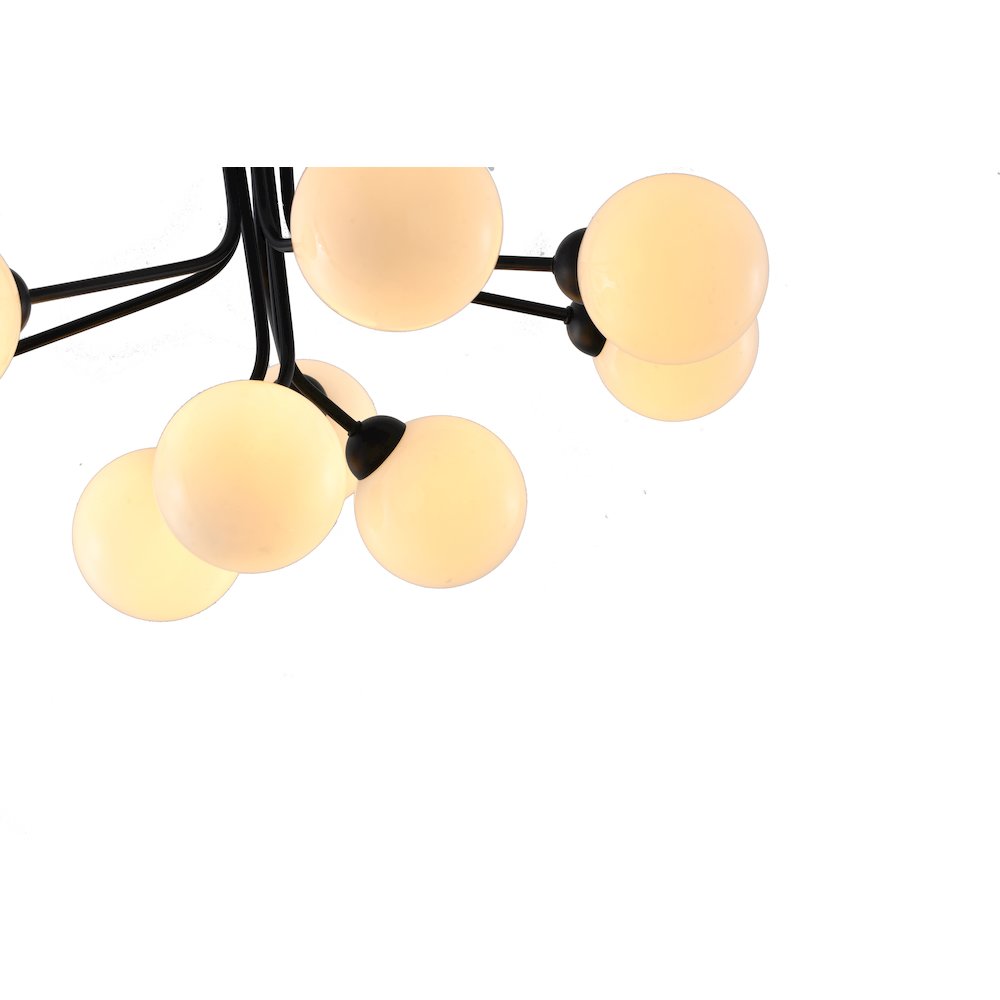 9-Light Black Metal Chandelier With White Glass Globe Shades