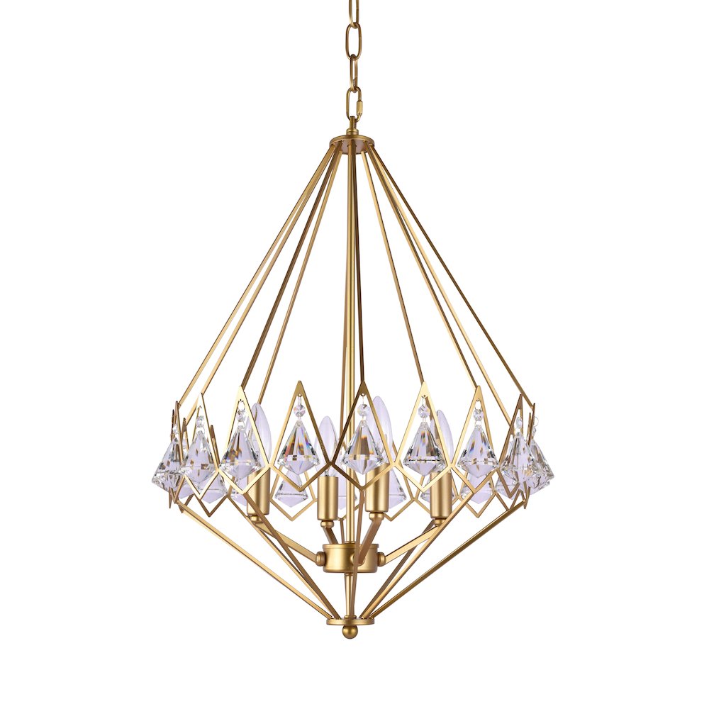 4-Light Gold Metal Chandelier With Clear Crystal Accents