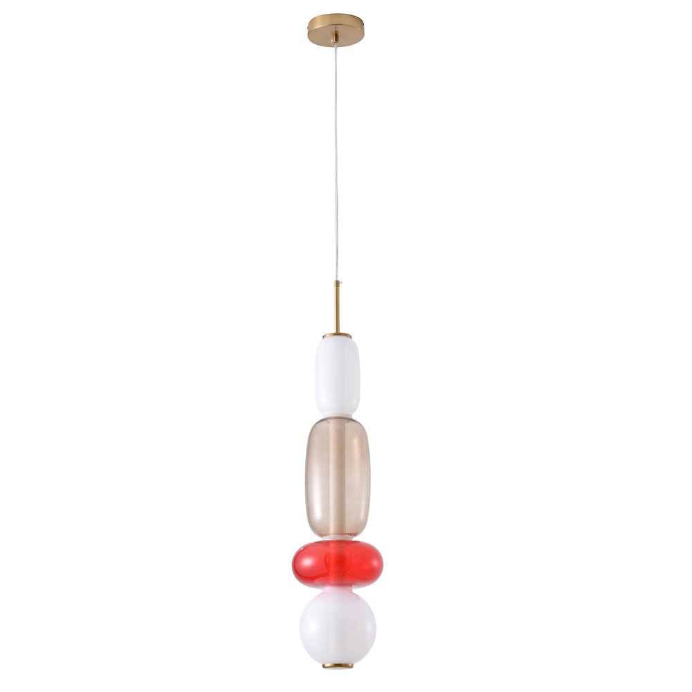 1-Light Gold LED Single Pendant With A Multi-color glass shade