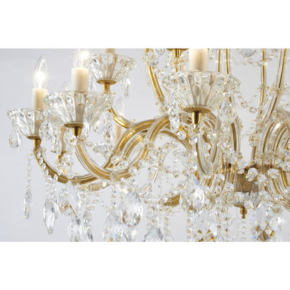 18-Light Satin Brass Metal Chandelier With Clear Hanging Crystals