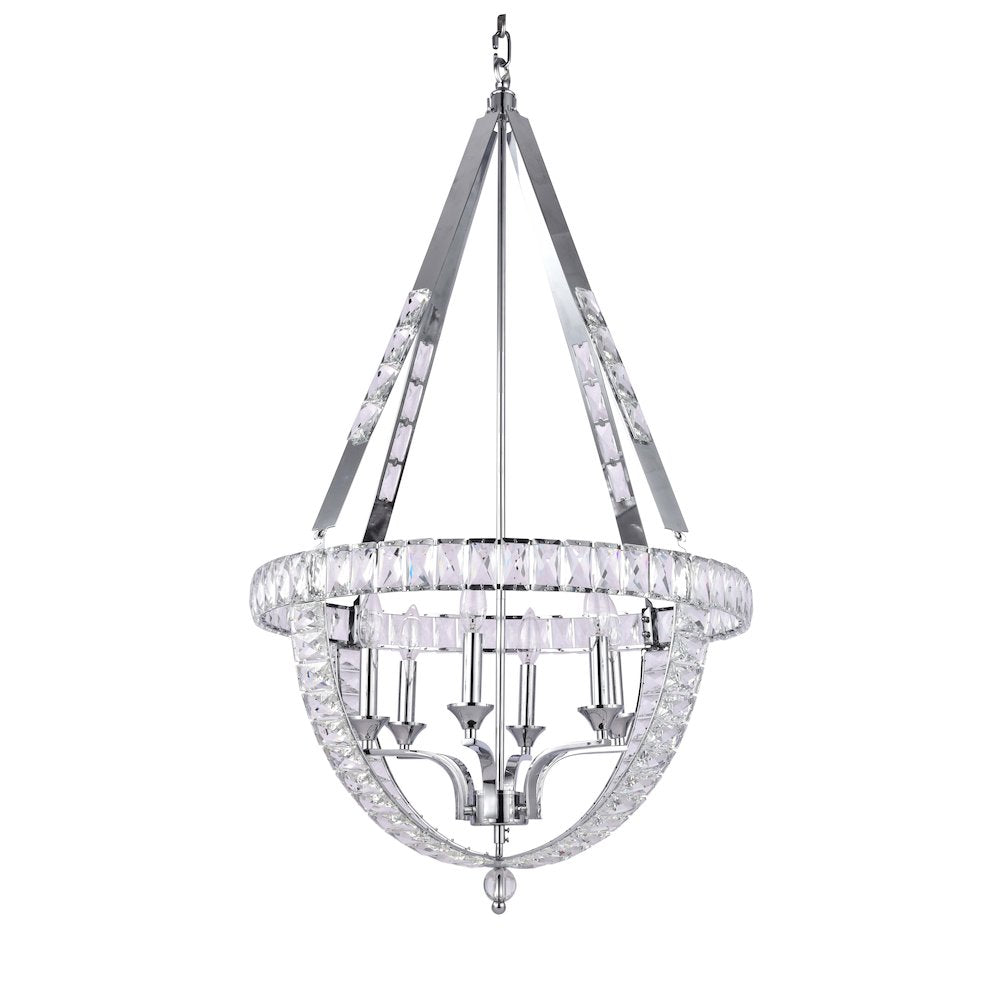6-Light Chrome Metal Chandelier With Clear Crystals