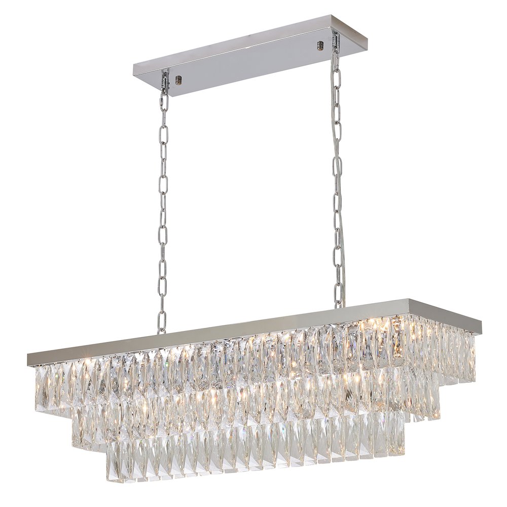 12-Light Chrome Metal Chandelier With Clear Crystal