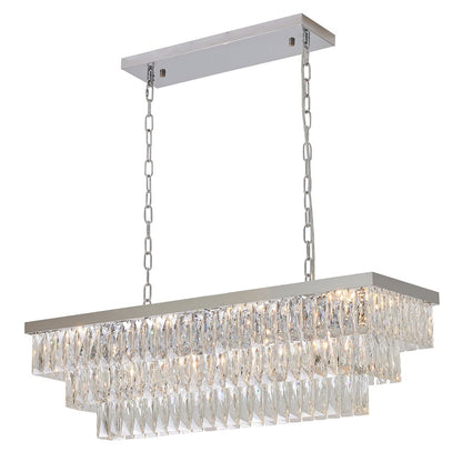12-Light Chrome Metal Chandelier With Clear Crystal