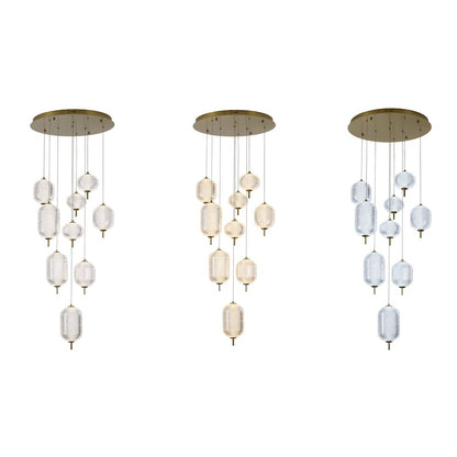 9-Light Flushed Brass Dimmable LED Chandelier With Hanging Clear  PC shades
