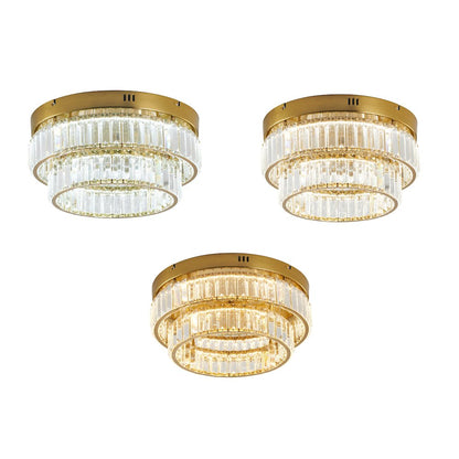 2-Light Brass Dimmable LED Flush Mount With Clear Crystals