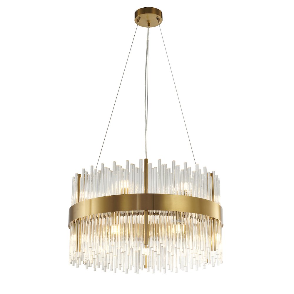 14-Light Gold Chandelier With Clear Glass Rods