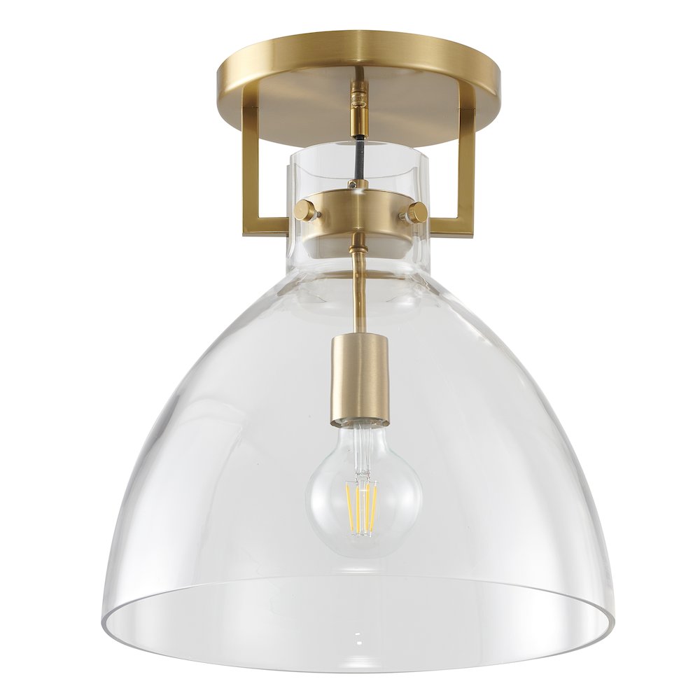 1-Light Brass Semi Flush Mount With A Clear Glass Shade