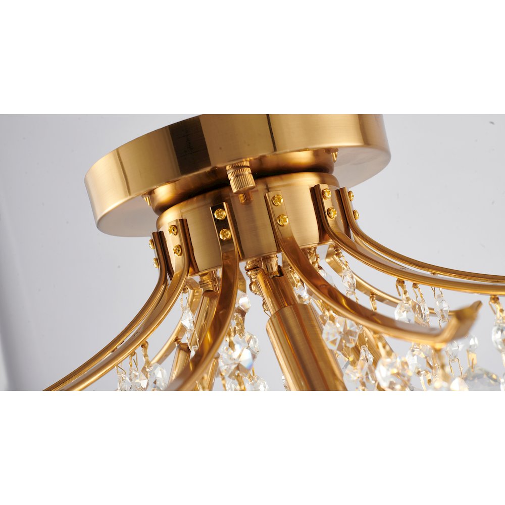 3-Light Satin Brass Metal Flush Mount With Clear Crystals
