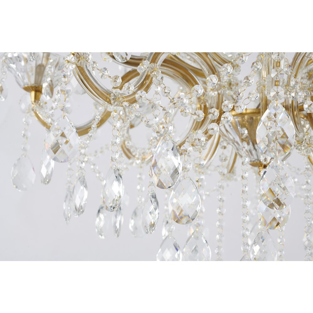 60-Light Satin Brass Chandelier With Clear Hanging Crystals