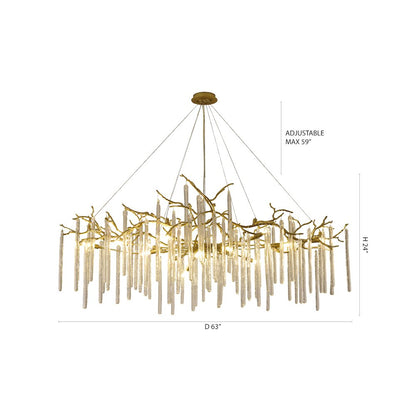 16-Light Brass Aluminum Chandelier With Clear Glass Drop