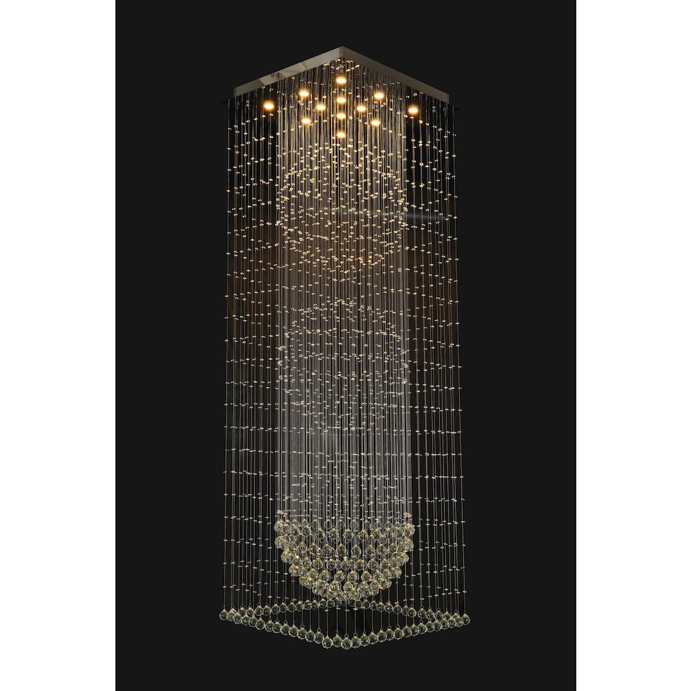 12-Light Chrome Chandelier With Clear Hanging Crystals And Beads