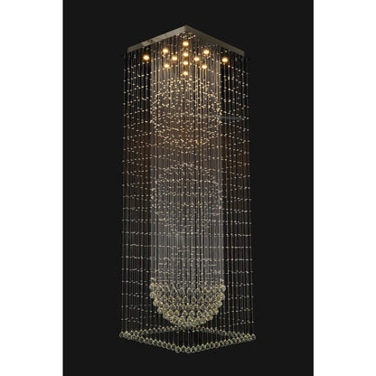 12-Light Chrome Chandelier With Clear Hanging Crystals And Beads