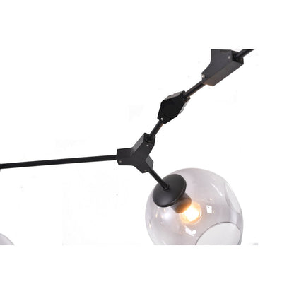 7-Light Black Metal Chandelier With Smoke Glass Shades