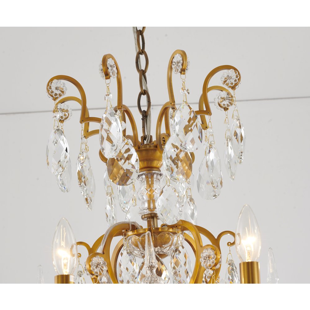 8-Light Brass Chandelier With Clear Crystals