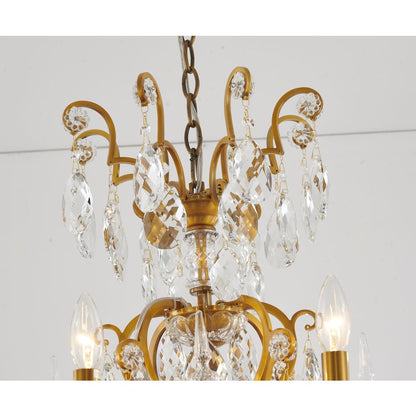 8-Light Brass Chandelier With Clear Crystals