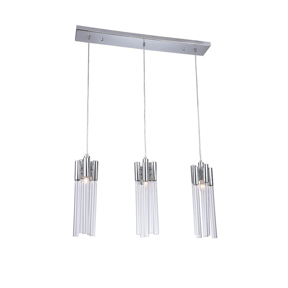 3-Light Chrome Chandelier With Clear Glass Tubes