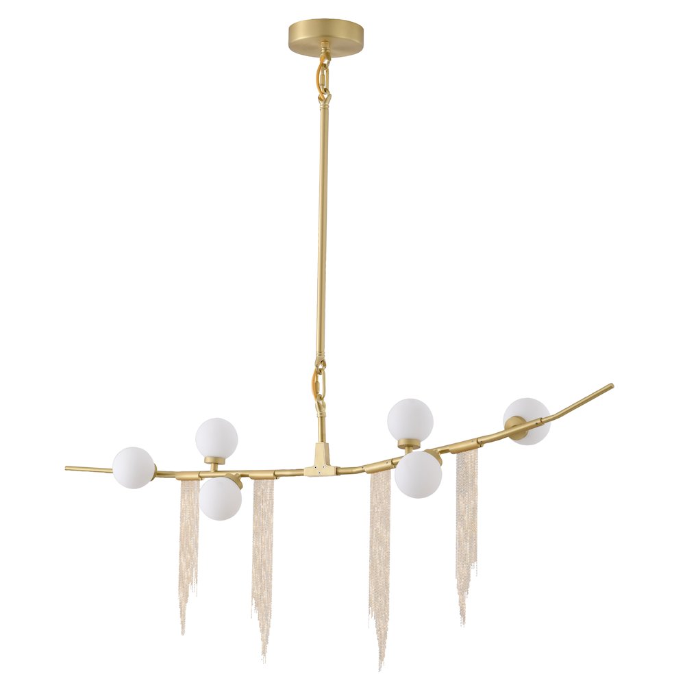 6-Light Gold Chandelier With Copper Chain And Glass Shades