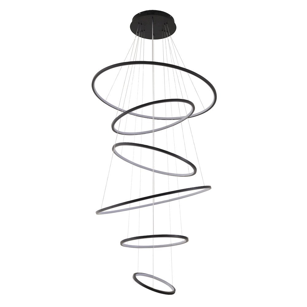 6-Light Matte Black Aluminum LED Chandelier With White Acrylic Diffusers