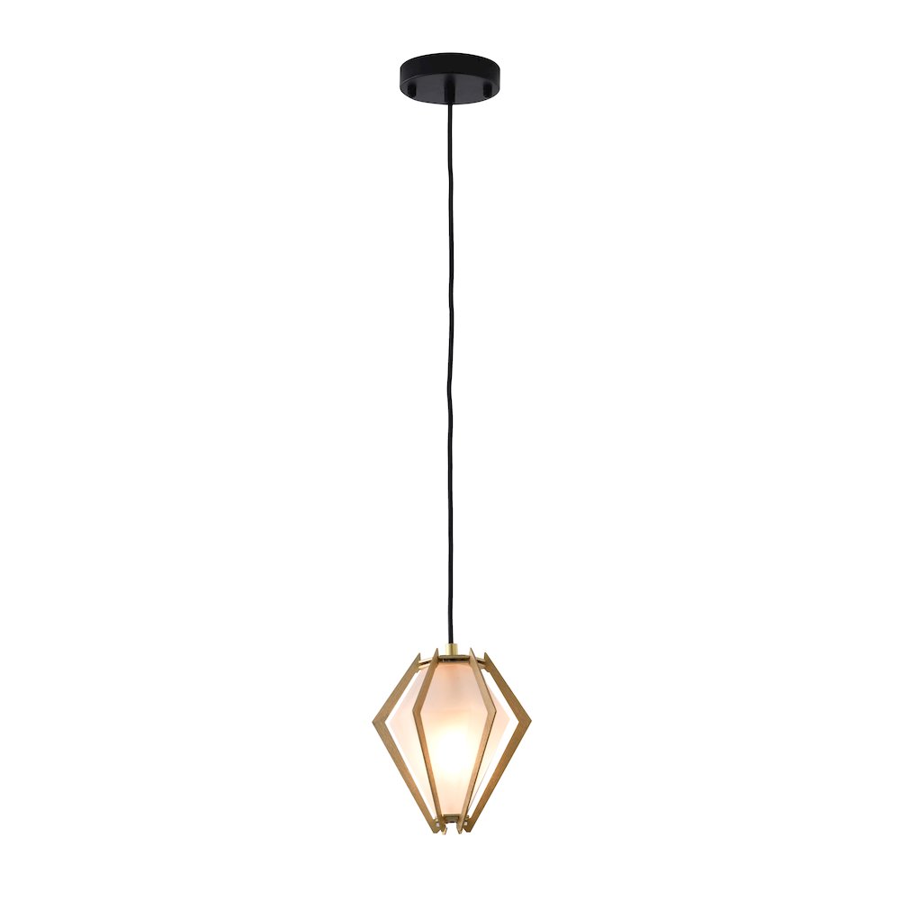 1-Light Gold Aluminum Single Pendant With Frosted Glass