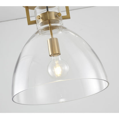 1-Light Brass Semi Flush Mount With A Clear Glass Shade