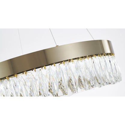 1-Light Gold Hairline LED Chandelier With Clear Crystals