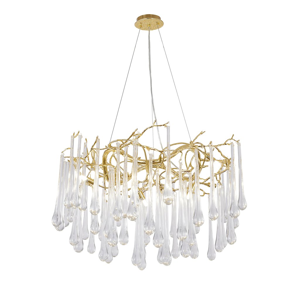 12-Light Gold Solid Brass Chandelier With Clear Glass Drops
