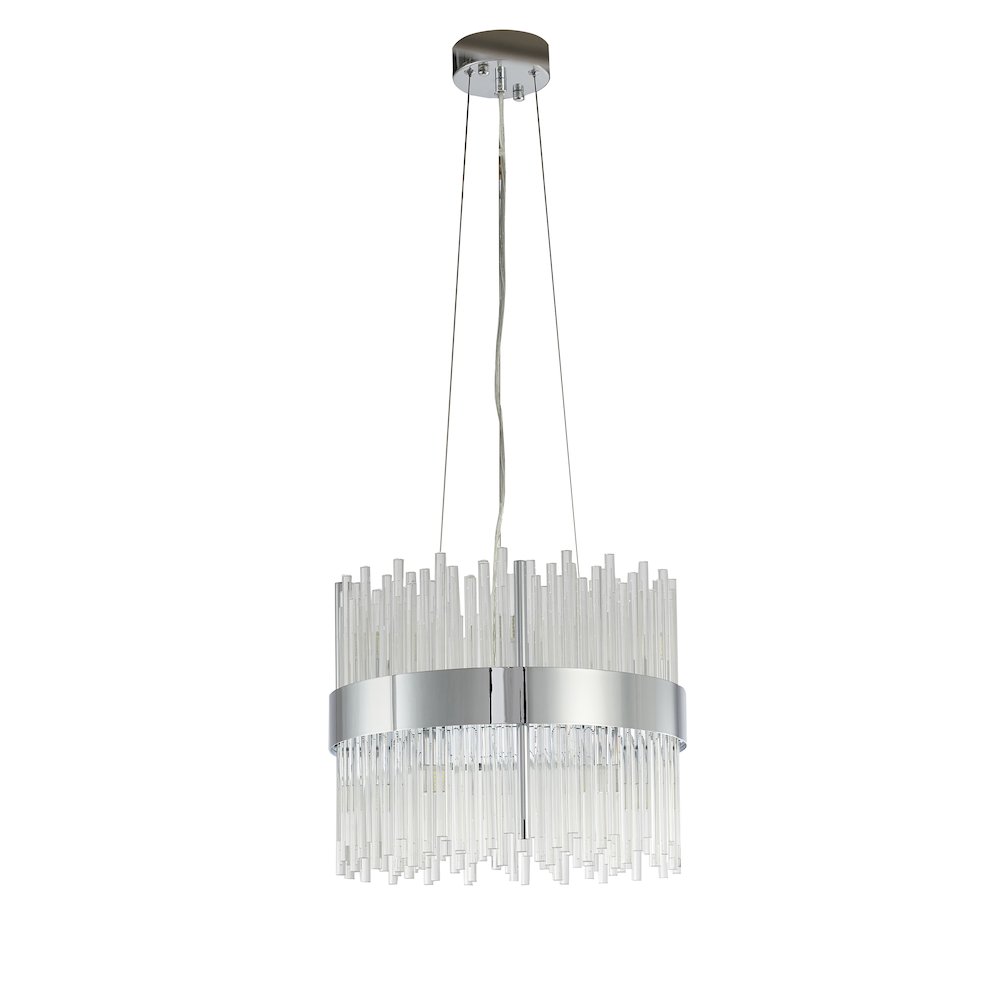 10-Light Chrome Chandelier With Clear Glass Rods