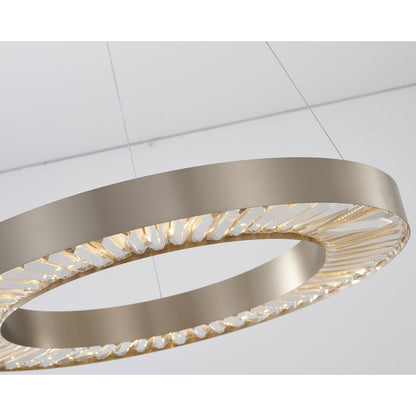 1-Light Gold Stainless Steel LED Chandelier With Clear Crystals