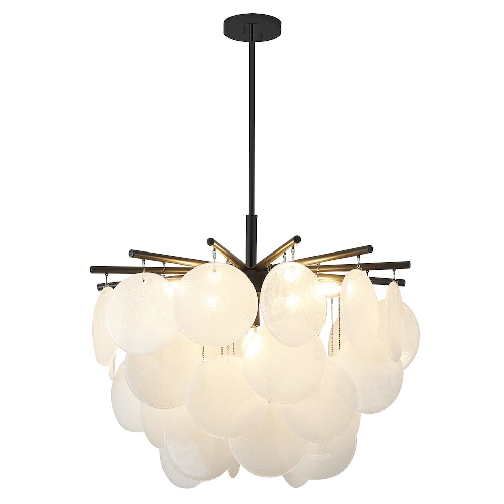 7-Light Satin Black Chandelier With Frosted White Glass Petals