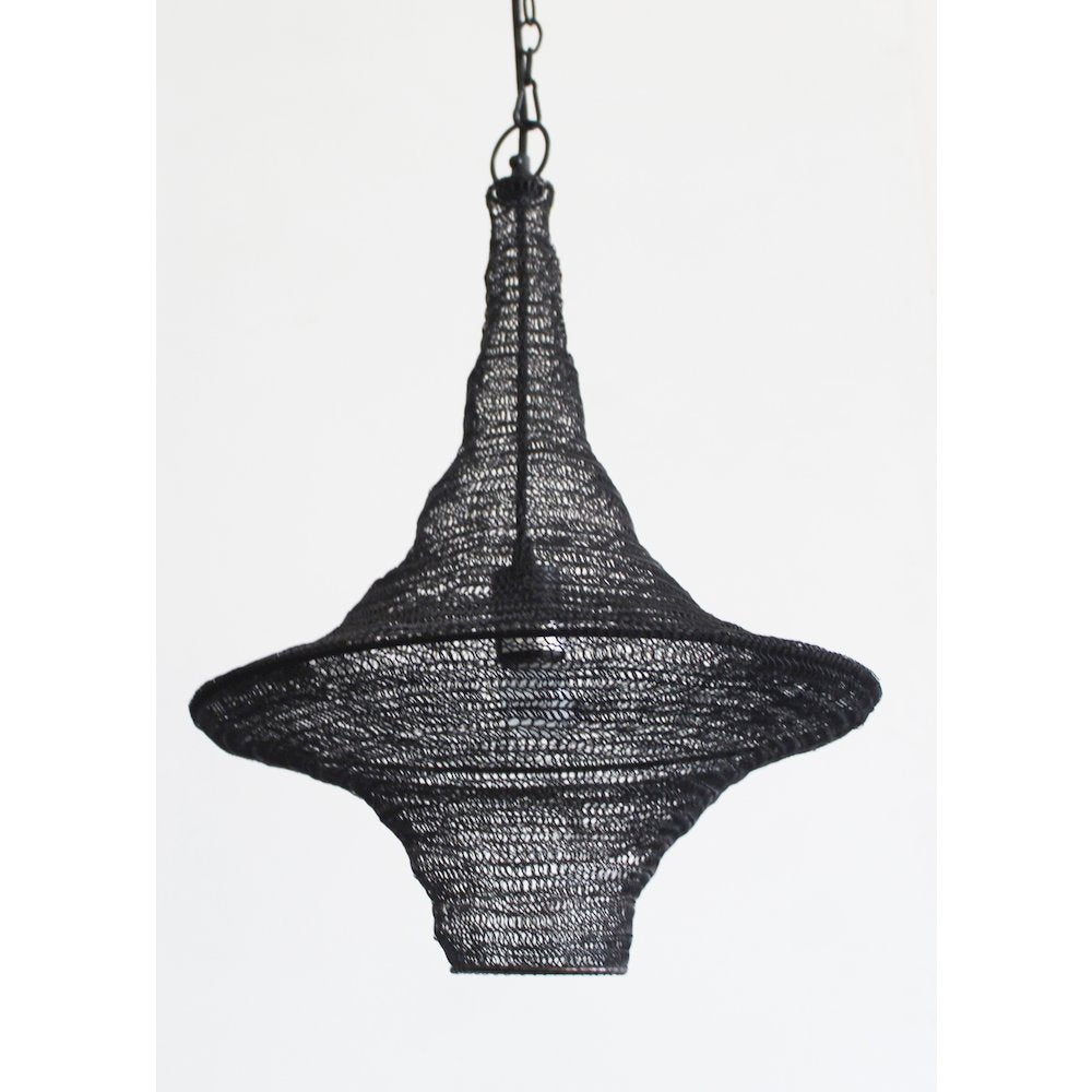 1-Light Satin Black Pendant With A Chain Basket Shade