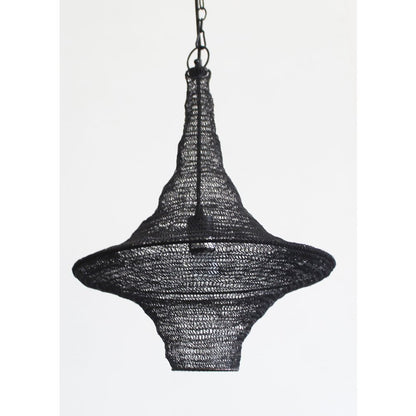 1-Light Satin Black Pendant With A Chain Basket Shade