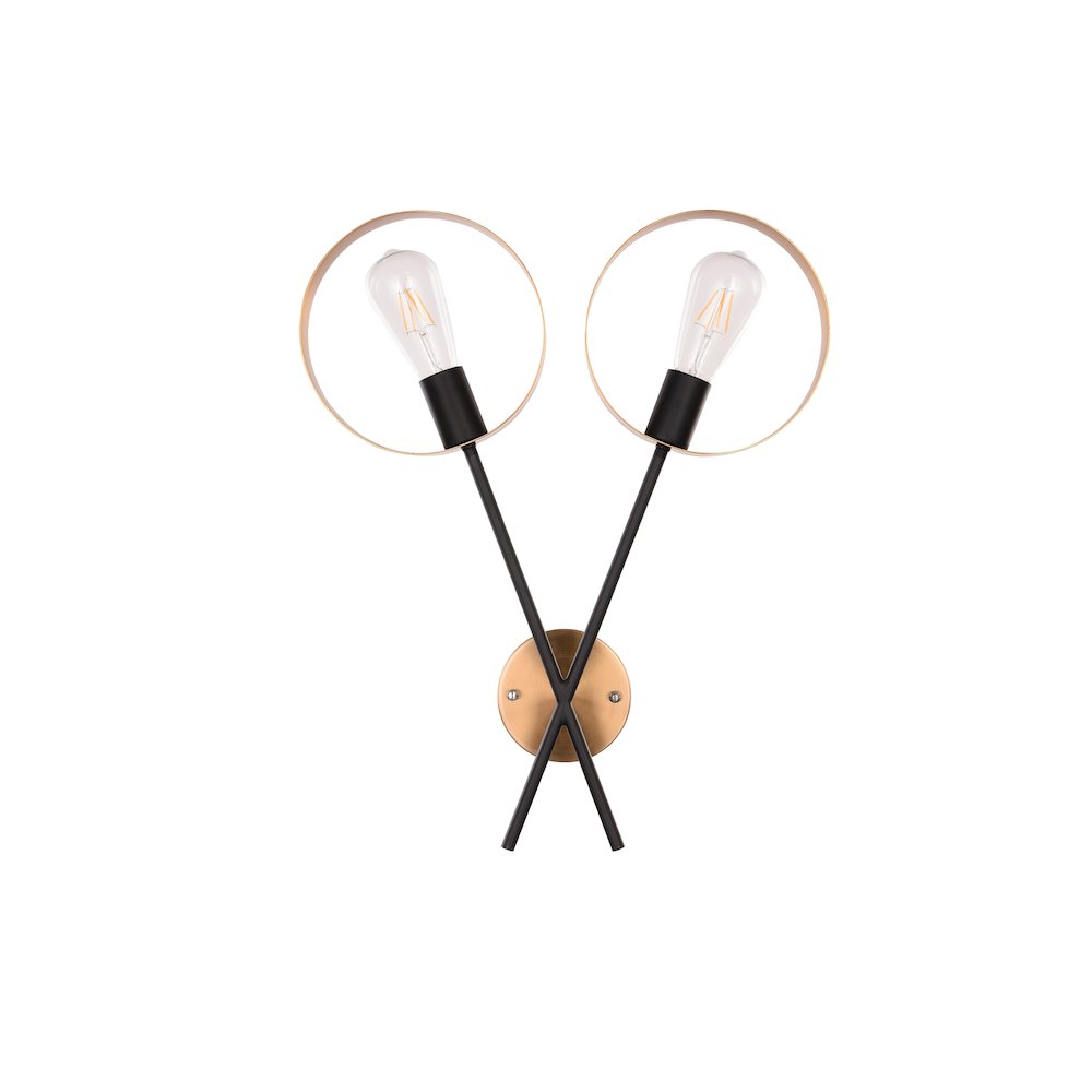 2-Light Black And Golden Bronze Metal Wall Sconce