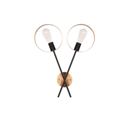 2-Light Black And Golden Bronze Metal Wall Sconce