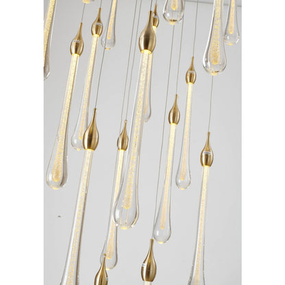 24-Light Charcoal Black LED Chandelier With Gold Dusted Glass Pendants