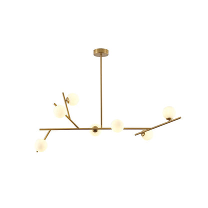 7-Light Brass Chandelier With White Glass Shades