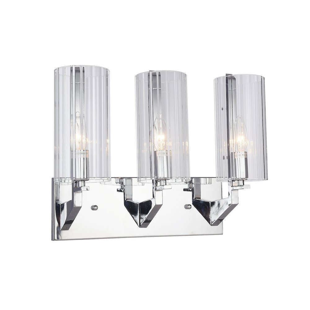 3-Light Chrome Wall Sconce With Clear Glass Cylinder Shades