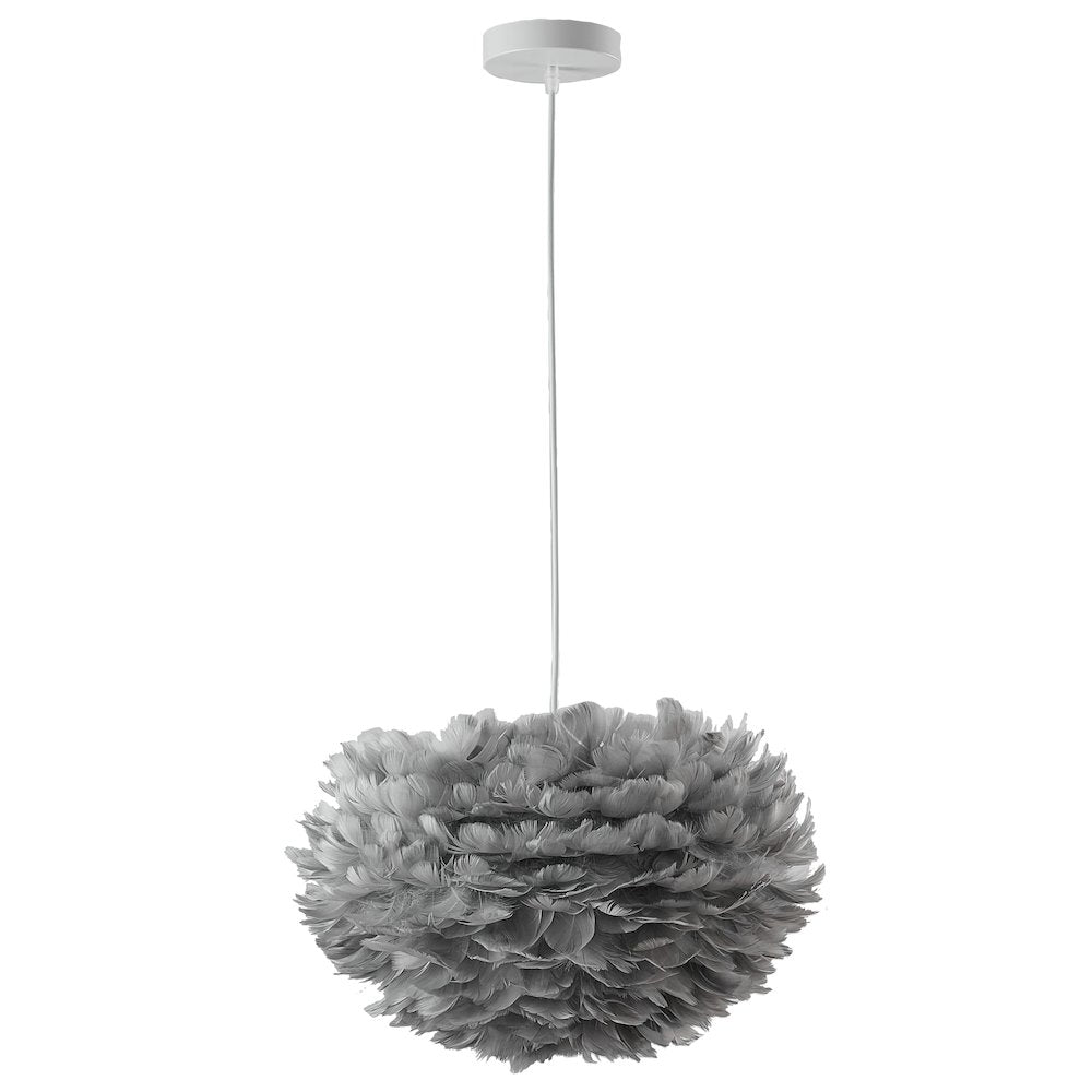1-Light Light Grey Goose Fether Chandelier With A White Iron Frame