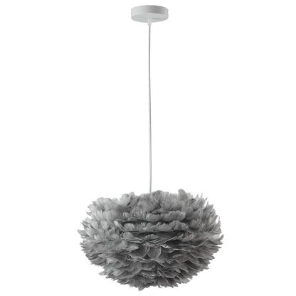 1-Light Light Grey Goose Fether Chandelier With A White Iron Frame