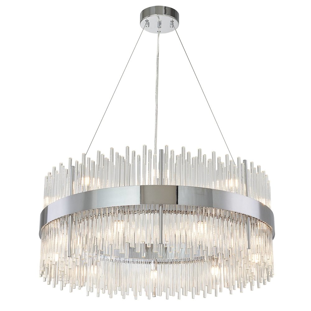 18-Light Chrome Stainless Steel Chandelier With Clear Glass Rods