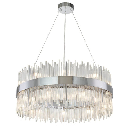 18-Light Chrome Stainless Steel Chandelier With Clear Glass Rods