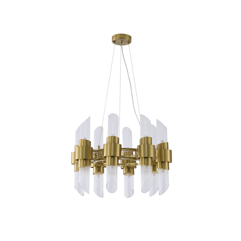 16-Light Satin Brass Iron Chandelier With Glass Shades
