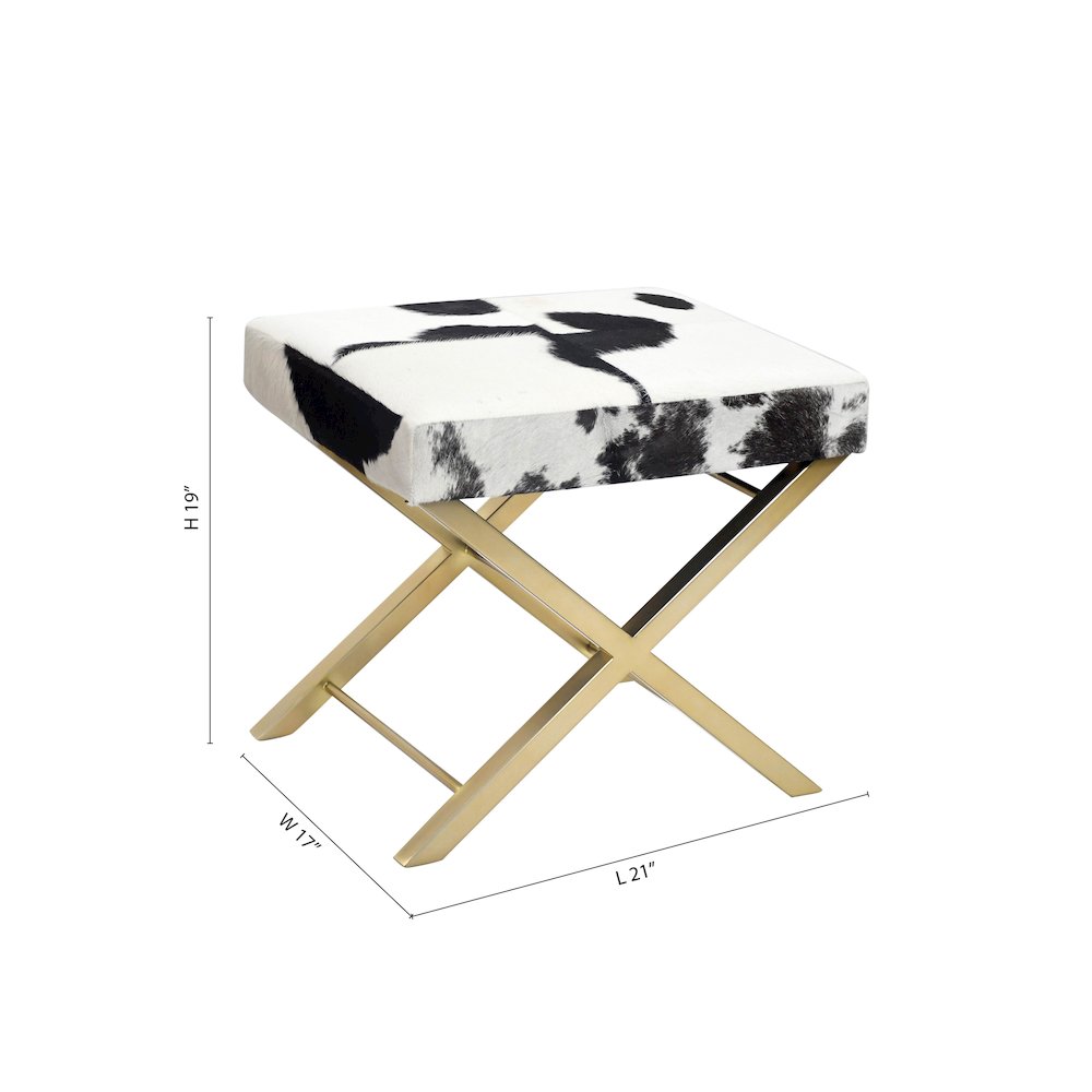Gold Stainless Steel Ottoman Chair With Black And White Hairline Leather